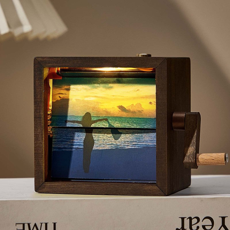 Mechanisch flipboekframe voor aangepaste foto's - Handgedraaide animatiedisplay met licht, jubileumcadeaus