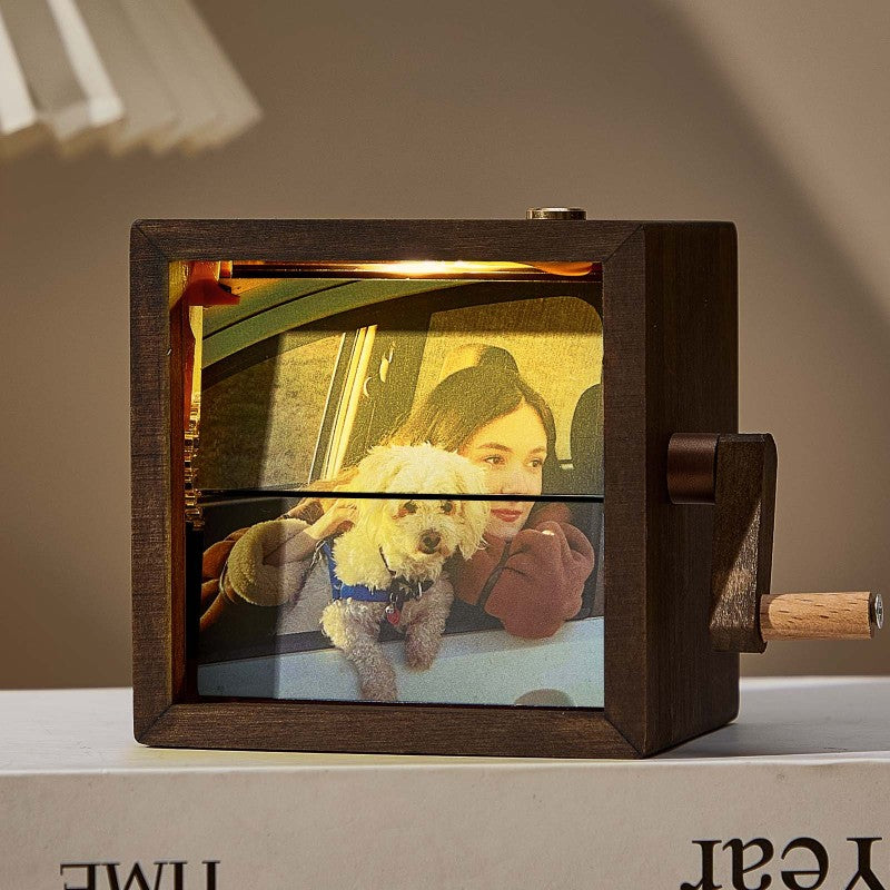 Mechanisch flipboekframe voor aangepaste foto's - Handgedraaide animatiedisplay met licht, jubileumcadeaus