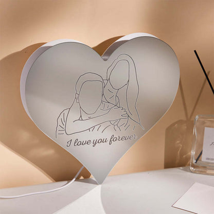 Valentijnsdaguitverkoop Gepersonaliseerde Foto Hartspiegel, Kleurrijke Lamp, Lijntekening, Led-Nachtlampje, Prachtige Huisgeschenken Nu Populair