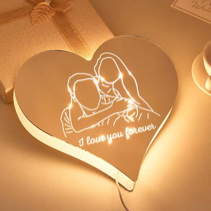 Valentijnsdaguitverkoop Gepersonaliseerde Foto Hartspiegel, Kleurrijke Lamp, Lijntekening, Led-Nachtlampje, Prachtige Huisgeschenken Nu Populair