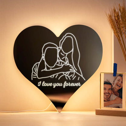 Valentijnsdaguitverkoop Gepersonaliseerde Foto Hartspiegel, Kleurrijke Lamp, Lijntekening, Led-Nachtlampje, Prachtige Huisgeschenken Nu Populair