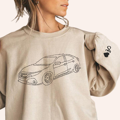 Aangepaste auto sweatshirt, aangepaste auto overzicht sweatshirt, geborduurde auto sweatshirt