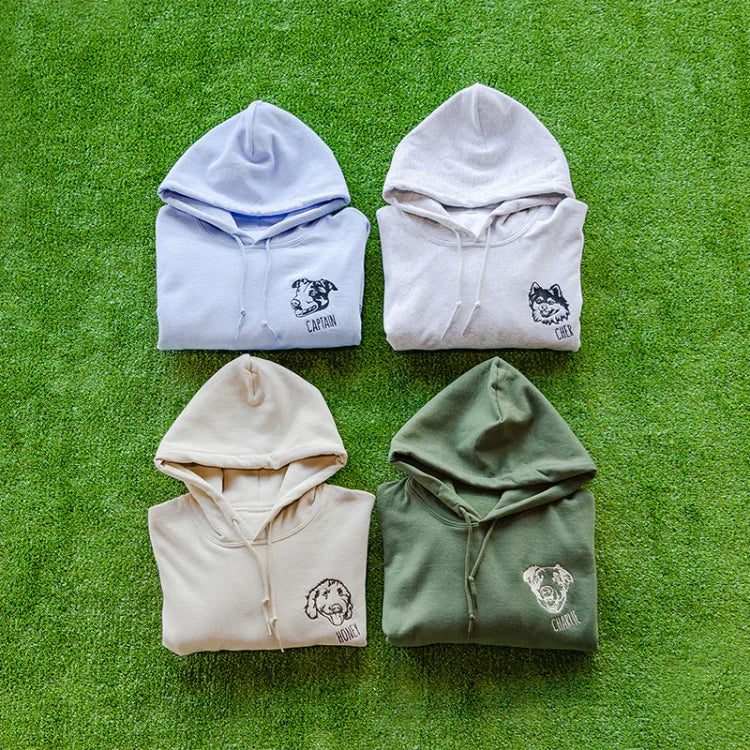 Sweatshirt met gepersonaliseerd huisdierportret - unieke geborduurde hoodie en T-shirt