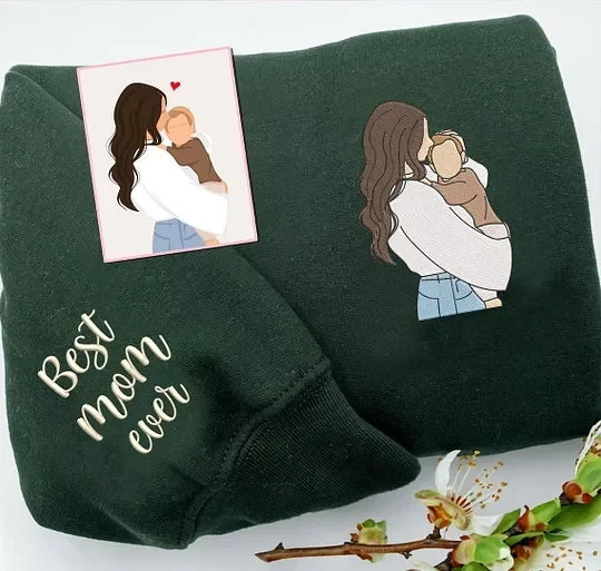 Geborduurd sweatshirt met gezichtsportret – Gepersonaliseerd cadeau voor ouders