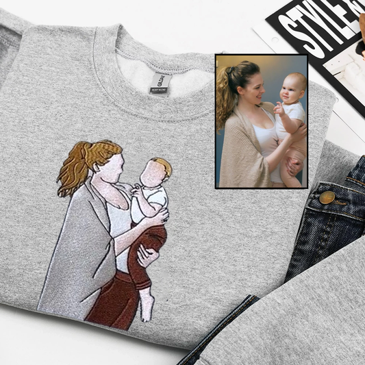 Geborduurd sweatshirt met gezichtsportret – Gepersonaliseerd cadeau voor ouders