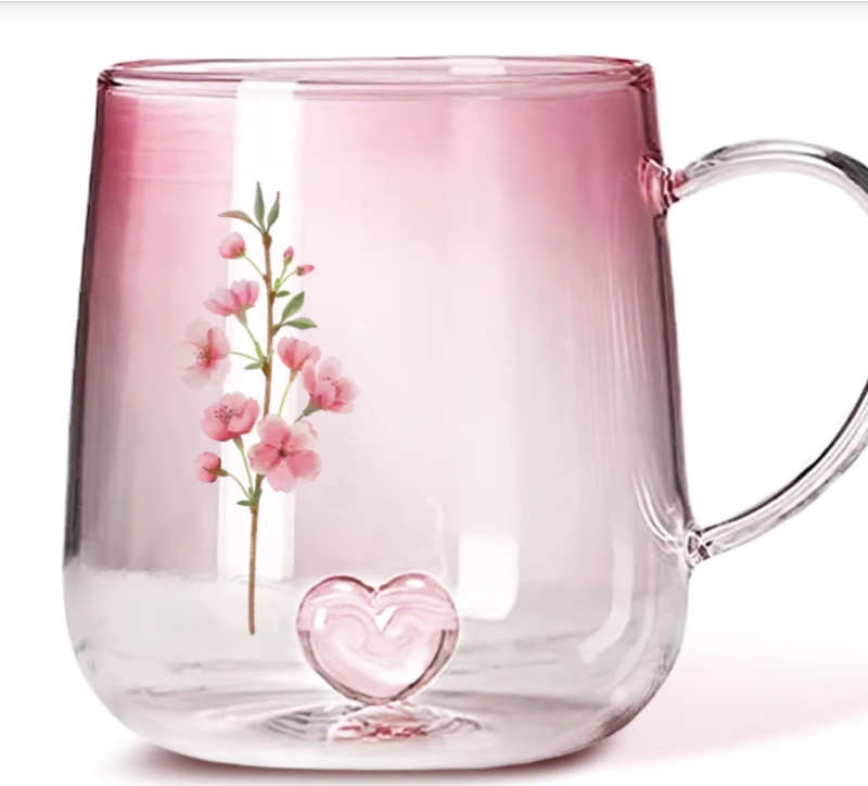 Gepersonaliseerde Roze Glazen Mok Met Kleurverloop – Jouw Geboortebloem & Naam Cadeau