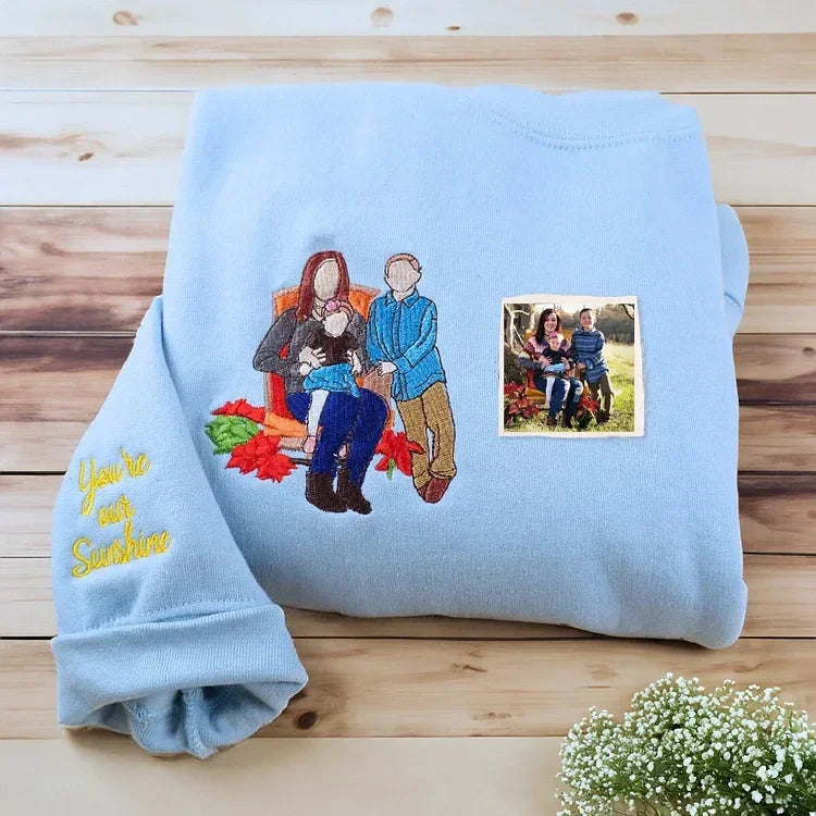 Geborduurd sweatshirt met gezichtsportret – Gepersonaliseerd cadeau voor ouders