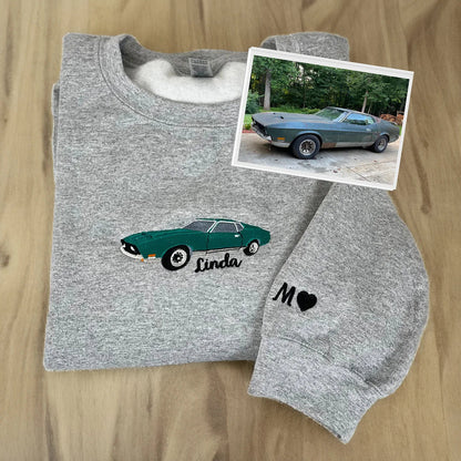 Motorfiets vriendje geborduurd auto hoodie aangepaste liefde cadeau voor vriendje autoliefhebber cadeau