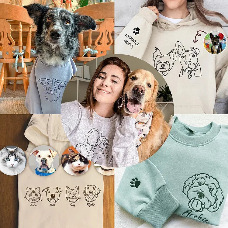 Geborduurde Huisdier Sweatshirts Met Huisdier Foto En Naam, Geborduurde Hond Hoodie, Geborduurd Huisdier Portret, Cadeau Voor Hond Vader/Hond Moeder