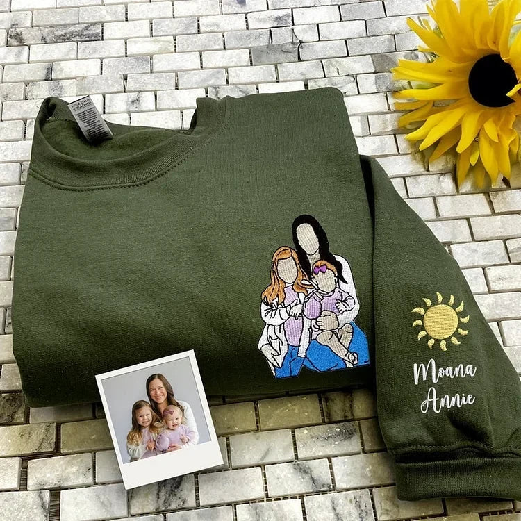 Geborduurd sweatshirt met gezichtsportret – Gepersonaliseerd cadeau voor ouders