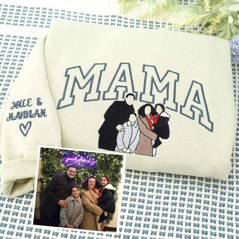 Gepersonaliseerde mama crewneck trui met naam geborduurd duurzaam katoen