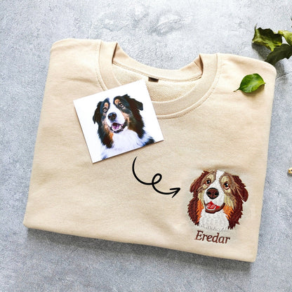 Varsity Gepersonaliseerd Hondengezicht Sweatshirt Van Uw Foto, Aangepaste Hond Papa Sweatshirt Met Geborduurde Hondennaam, Cadeaus Voor Hondenliefhebbers