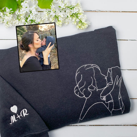 Gepersonaliseerde geborduurde sweater voor Moederdag | Laat een foto borduren – Een uniek cadeau voor mama
