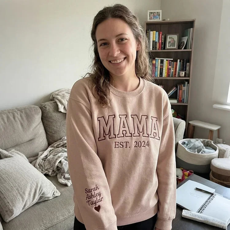 Familieportret langmouden trui zonder capuchon gepersonaliseerde familie-illustratie bijpassende set