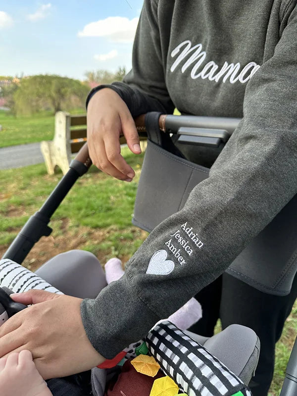 Aangepaste Geborduurde Moeder Ronde Hals Met Namen, Cadeau Voor Moeder