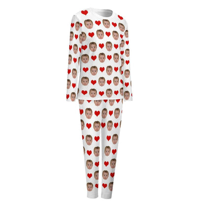 BEKIJK VOLGENDE Zoom Aangepaste babygezichtpyjama Love Heart Nachtkleding Gepersonaliseerde damespyjamaset met ronde hals en lange mouwen