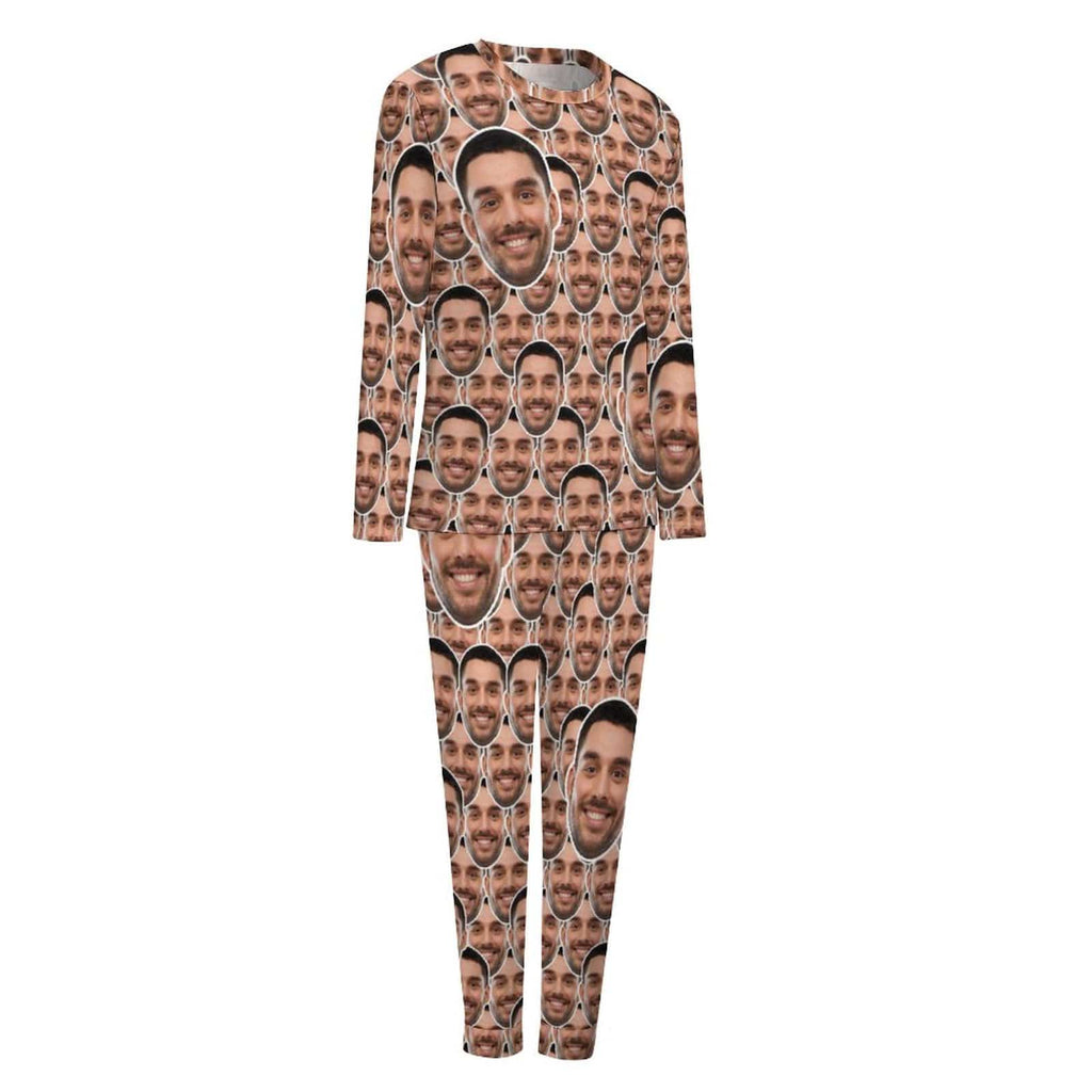 Aangepaste Boyfriend Face naadloze nachtkleding gepersonaliseerde dames lange pyjamaset met ronde hals