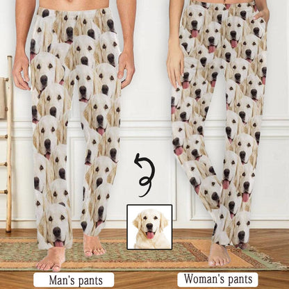 Gepersonaliseerde naadloze paar gezicht huisdier hond pyjamabroek voor mannen en vrouwen