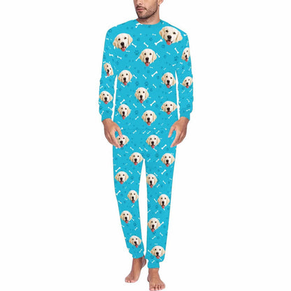 Gepersonaliseerde hondenpyjama, gepersonaliseerd huisdiergezicht, poot en botten, herenpyjamaset met all-over print