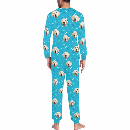 Gepersonaliseerde hondenpyjama, gepersonaliseerd huisdiergezicht, poot en botten, herenpyjamaset met all-over print