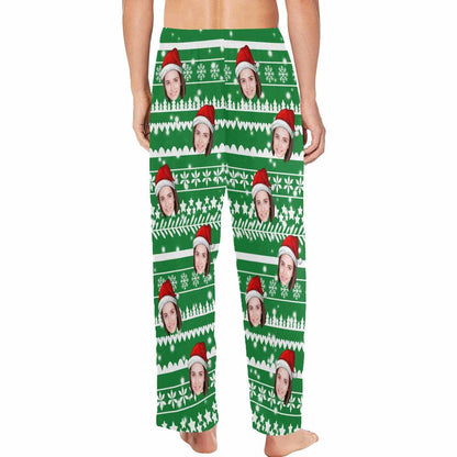 Aangepaste gezicht kerst rode hoed sneeuwvlok nachtkleding gepersonaliseerde vrouwen & mannen pyjama partij lange pyjamabroek