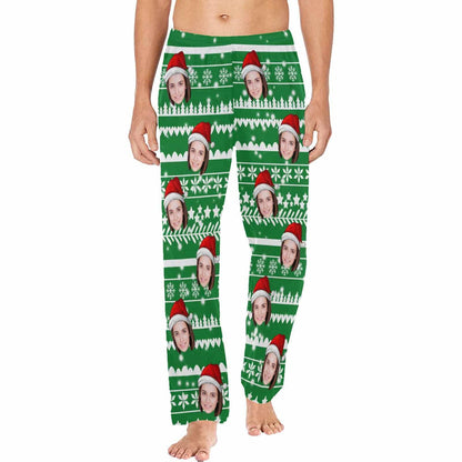 Aangepaste gezicht kerst rode hoed sneeuwvlok nachtkleding gepersonaliseerde vrouwen & mannen pyjama partij lange pyjamabroek