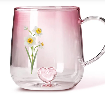 Gepersonaliseerde Roze Glazen Mok Met Kleurverloop – Jouw Geboortebloem & Naam Cadeau