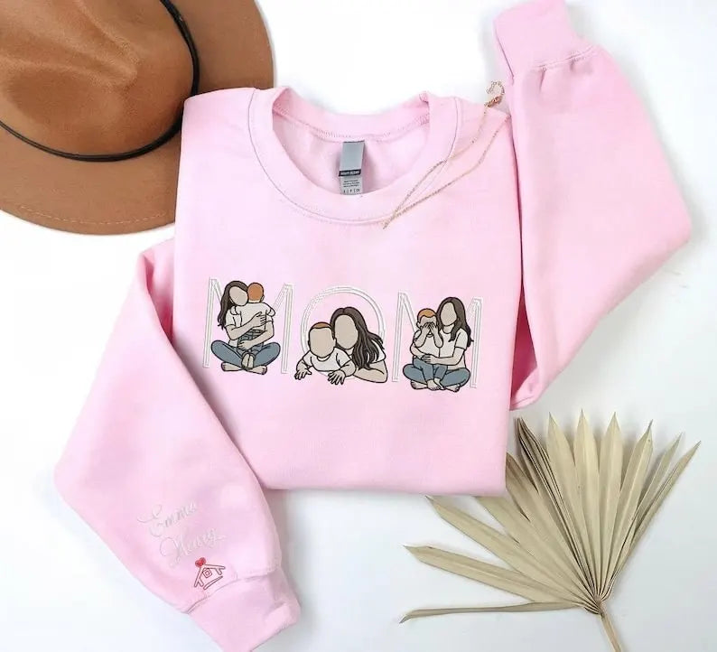 Familieportret capuchontrui met naam en spreuk gepersonaliseerde sweater voor familiefoto