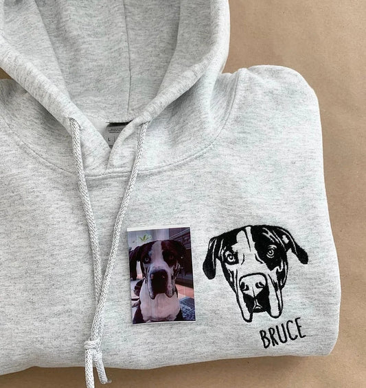 Sweatshirt met gepersonaliseerd huisdierportret - unieke geborduurde hoodie en T-shirt