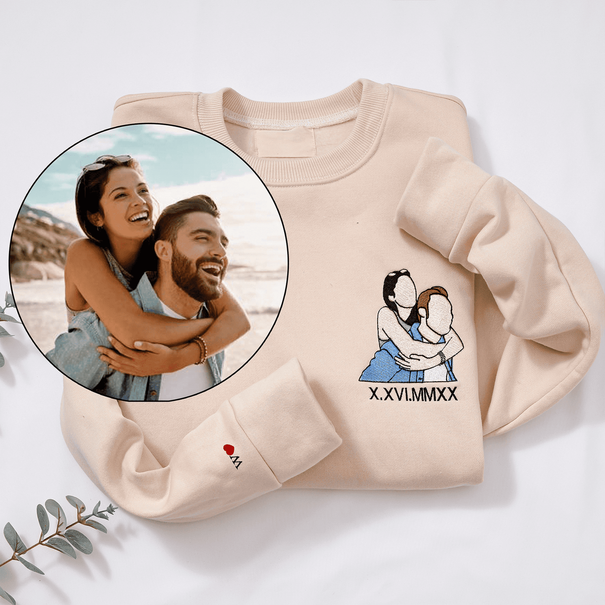 Op Maat Geborduurd Sweatshirt Voor Koppels, Gepersonaliseerd Portret Met Muziekspelerontwerp, Perfect Familiecadeau