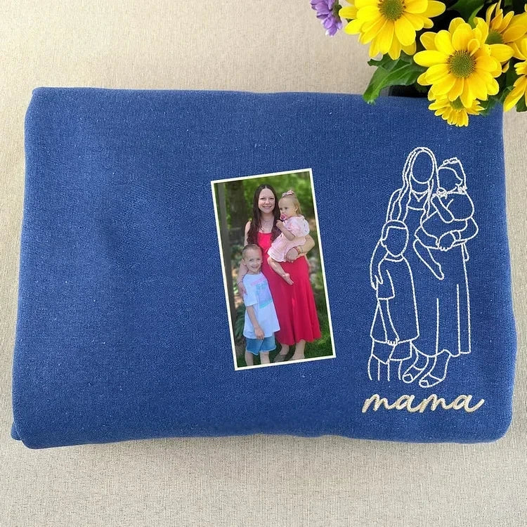 Gepersonaliseerde geborduurde sweater voor Moederdag | Laat een foto borduren – Een uniek cadeau voor mama