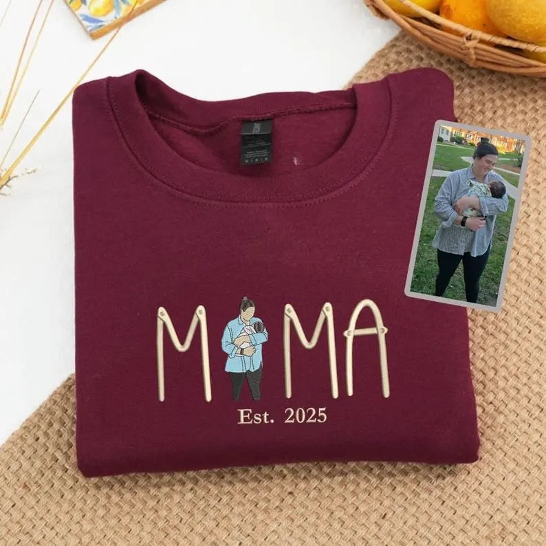 Geborduurde mama capuchontrui gepersonaliseerde moedernaam warm wintercadeau