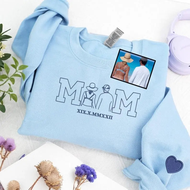 Geborduurde mama trui met hartjes en namen gepersonaliseerde langmouden shirt Moederdagcadeau