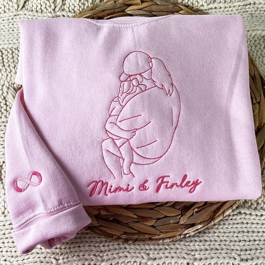 Gepersonaliseerde geborduurde sweater voor Moederdag | Laat een foto borduren – Een uniek cadeau voor mama