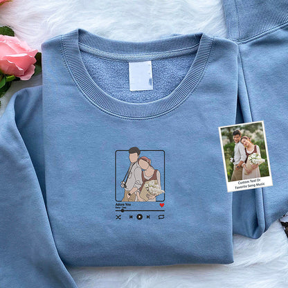 Op maat geborduurd sweatshirt portret muziekspeler Moederdag cadeau