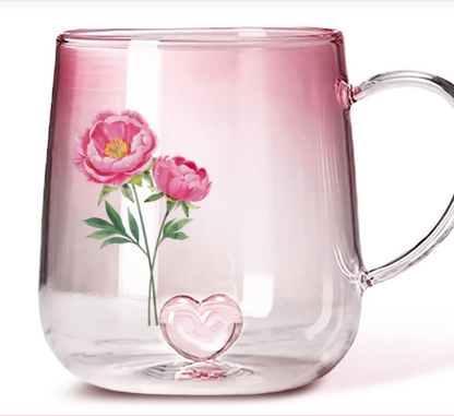 Gepersonaliseerde Roze Glazen Mok Met Kleurverloop – Jouw Geboortebloem & Naam Cadeau