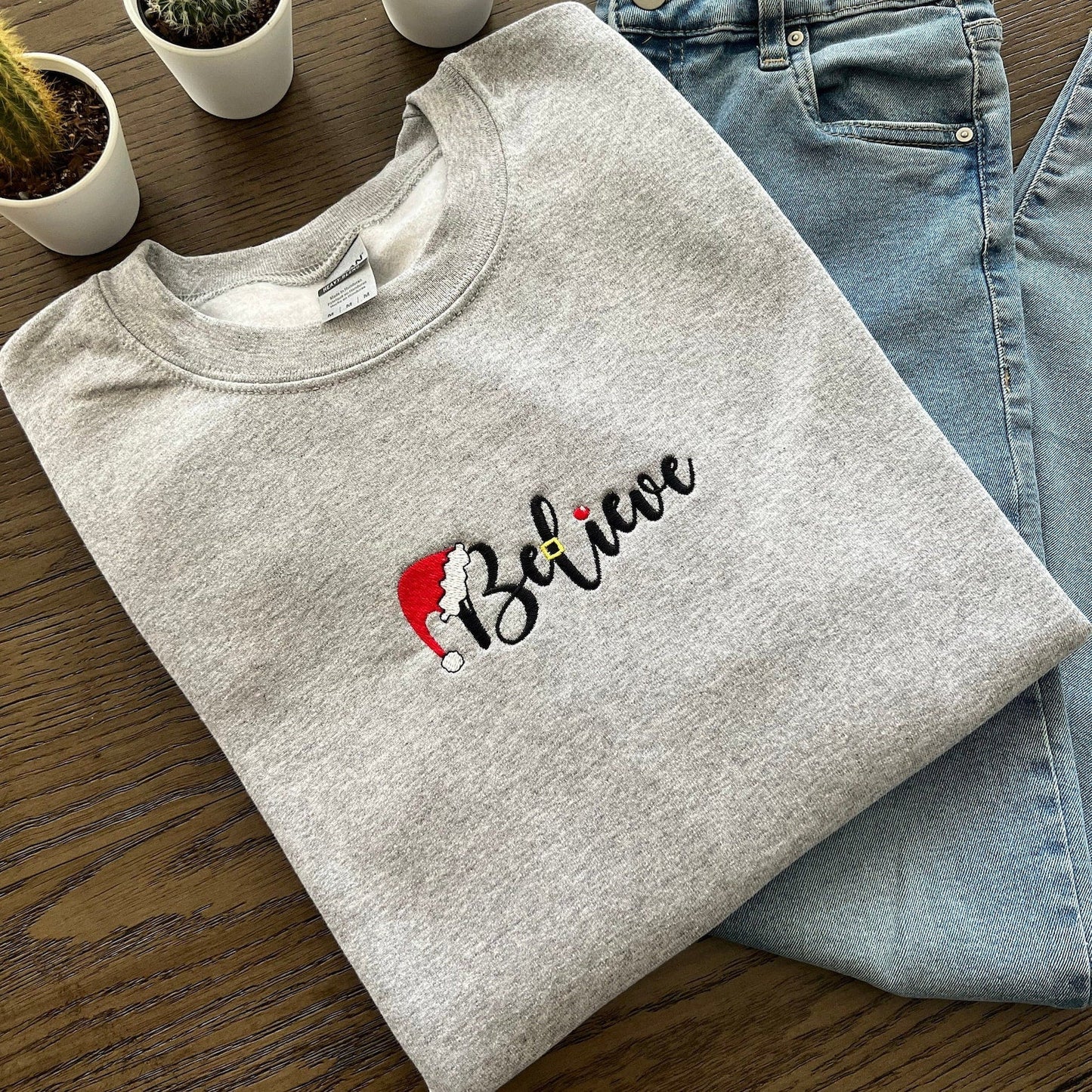 Believe Sweatshirt, Besticktes Shirt, Frohe Weihnachten Shirt, Weihnachtsshirt, Weihnachtsmütze, Weihnachtsbaum, Familien Weihnachtsshirts