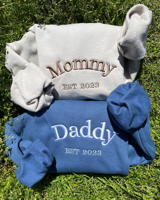 Mommy Daddy Geborduurde Ronde Hals Sweatshirt, Nieuwe Moeder Sweatshirt, Zwangerschapstrui, Moeders Vaders Cadeau, Babyshower Cadeau-Idee, Nieuwe Baby