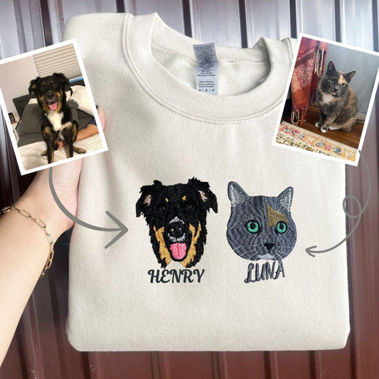 Op Maat Bedrukt Geborduurd Huisdiersweatshirt, Gepersonaliseerd Met De Foto Van Uw Huisdier, Het Gezicht Van Uw Hond Of Kat Of De Naam Van Uw Dierenliefhebber, Sweatshirt, Hoodie, T-Shirt