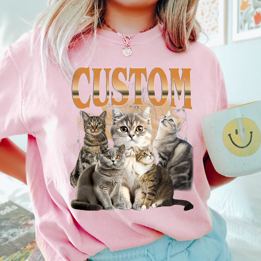 Huisdier Aangepaste Vintage Gewassen Shirt, Aangepaste Kat Grafische Unisex T-Shirt, Hond Gepersonaliseerde Bootleg Retro Jaren 90 T-Shirt Cadeau Voor Haar, Huisdier Minnaar Shirts