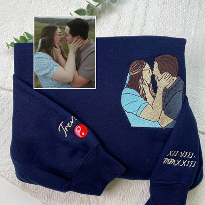 Op maat geborduurd portret sweatshirt van foto, paar sweatshirt, foto hoodie, beste cadeau voor vriend, vriendin