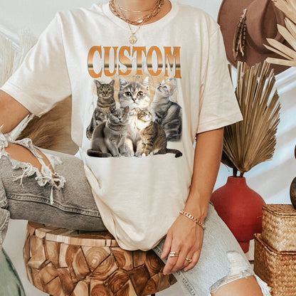 Huisdier Aangepaste Vintage Gewassen Shirt, Aangepaste Kat Grafische Unisex T-Shirt, Hond Gepersonaliseerde Bootleg Retro Jaren 90 T-Shirt Cadeau Voor Haar, Huisdier Minnaar Shirts