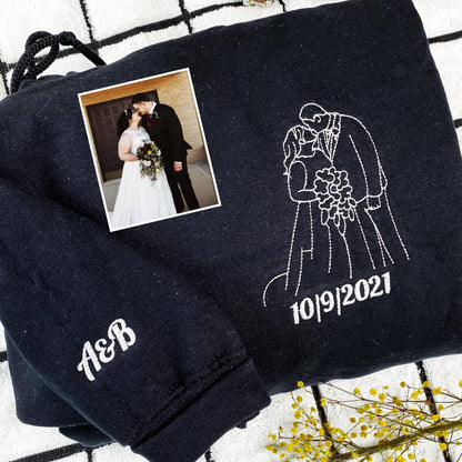 Aangepast geborduurd portret van foto Sweatshirt, geborduurde sweatshirts voor koppels, gepersonaliseerd cadeau voor koppels, kerstcadeau voor koppels