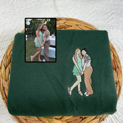 Op maat geborduurd portret sweatshirt van foto, paar sweatshirt, foto hoodie, beste cadeau voor vriend, vriendin