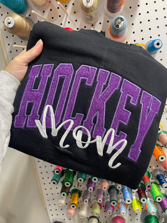 Hockey Mom Glitter Applicatie Geborduurd Sweatshirt