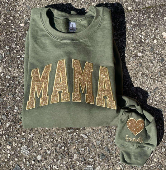 Aangepaste Mama Glitter Applicatie Geborduurde Sweatshirt of Comfort Color Korte Mouw T-shirt