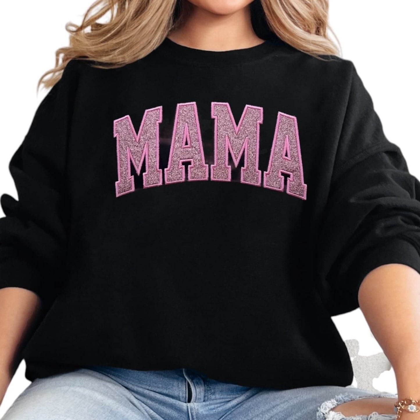 Geborduurde Glitter Mama Sweatshirt Dames Pullover Trendy Sweatshirt Cadeau Voor Haar