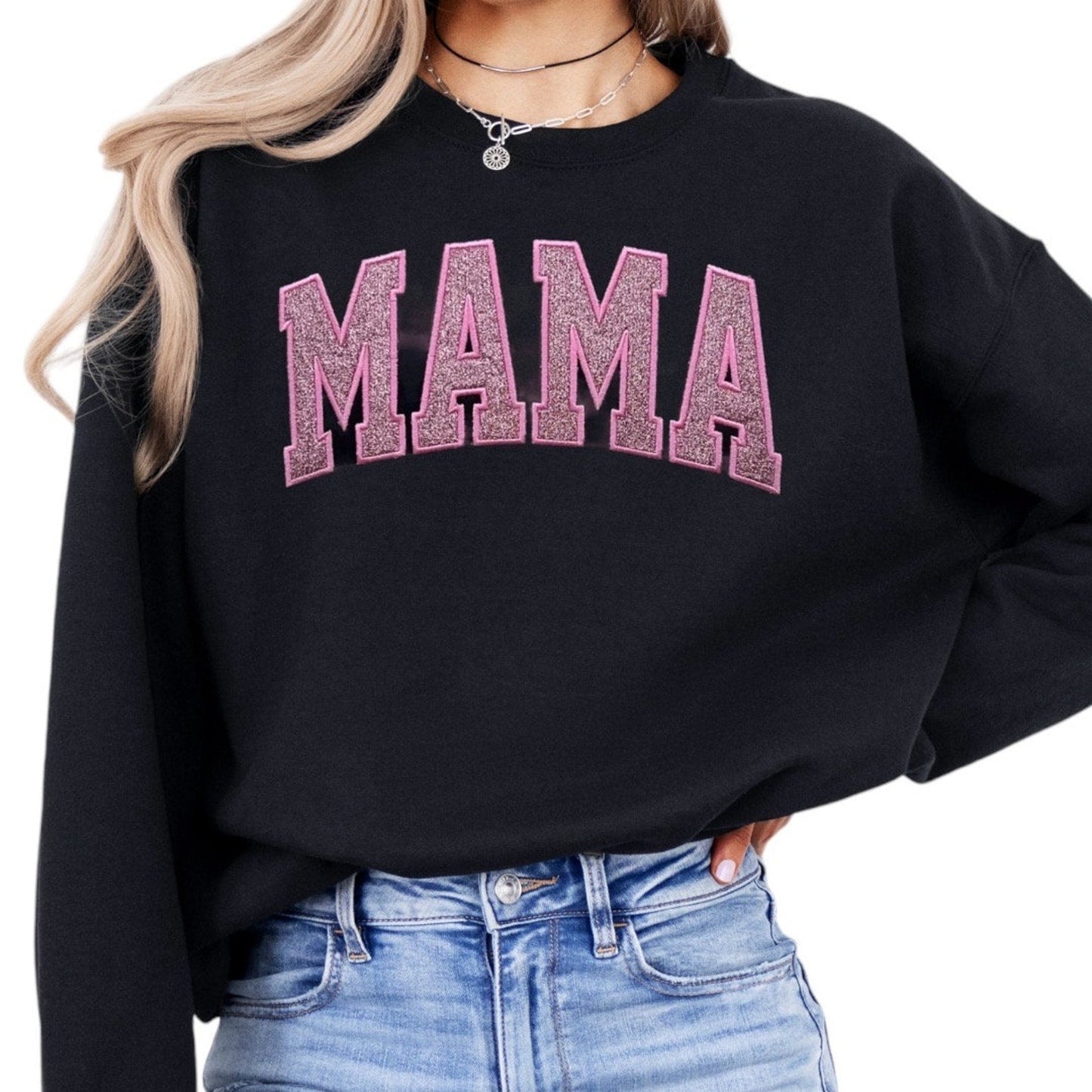 Geborduurde Glitter Mama Sweatshirt Dames Pullover Trendy Sweatshirt Cadeau Voor Haar