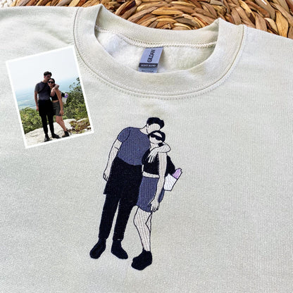 Aangepaste hoodie met geborduurd koppel, aangepaste portret van foto sweatshirt, sweatshirt met koppel, jubileumcadeau, gepersonaliseerd cadeau voor koppel