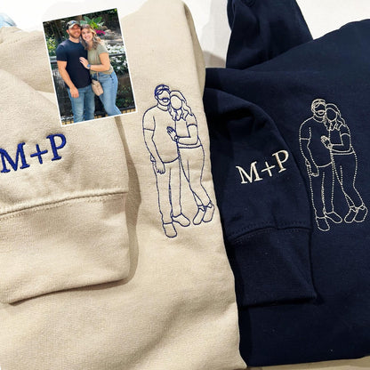 Aangepast geborduurd portret van foto Sweatshirt, geborduurde sweatshirts voor koppels, gepersonaliseerd cadeau voor koppels, kerstcadeau voor koppels